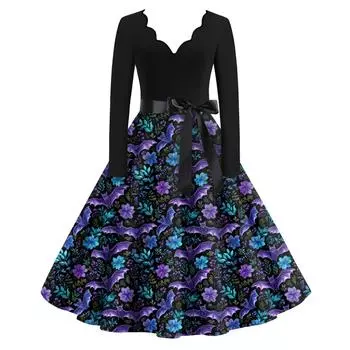 Женские повседневные модные длинные платья с графическим принтом на Хэллоуин L синий