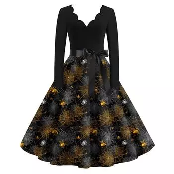 Женские повседневные модные длинные платья с графическим принтом на Хэллоуин L чёрный