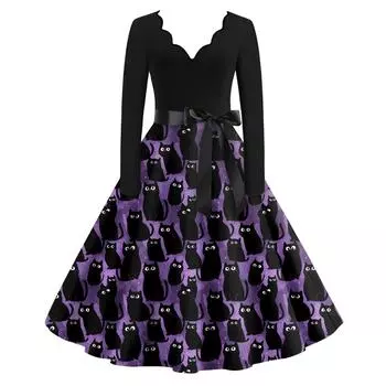 Женские повседневные модные длинные платья с графическим принтом на Хэллоуин L чёрный