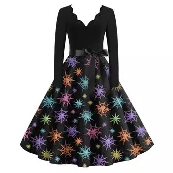 Женские повседневные модные длинные платья с графическим принтом на Хэллоуин L чёрный