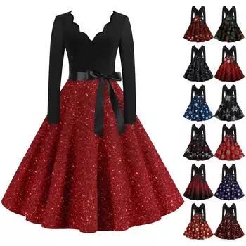 Женские повседневные модные длинные платья с рождественским графическим принтом и длинными рукавами в винтажном стиле XXL