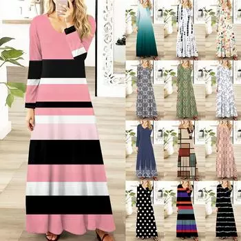 Женские повседневные модные длинные платья с графическим принтом и длинным рукавом, осень L армия зеленый