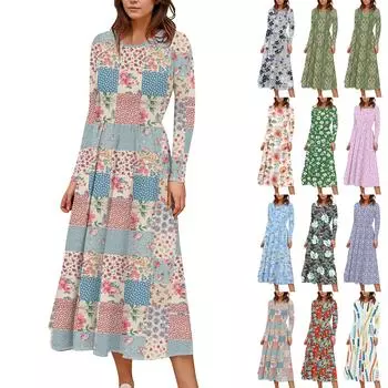 Женские повседневные модные длинные платья с графическим принтом и длинным рукавом, осень L бежевый