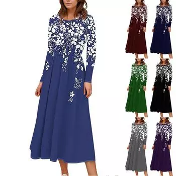 Женские повседневные модные длинные платья с графическим принтом и длинным рукавом, осень L чёрный