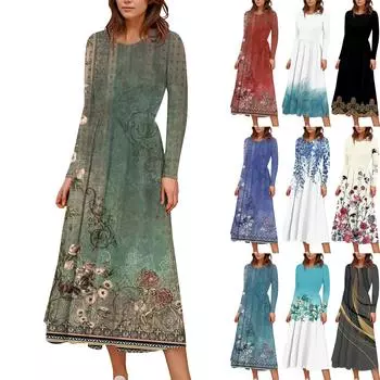 Женские повседневные модные длинные платья с графическим принтом и длинным рукавом, осень L чёрный