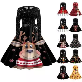 Женские повседневные модные длинные платья с рождественским принтом лося L оранжевый