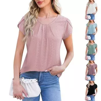 Женские повседневные модные дышащие однотонные плиссированные лепестковые рукава женские топы L чёрный