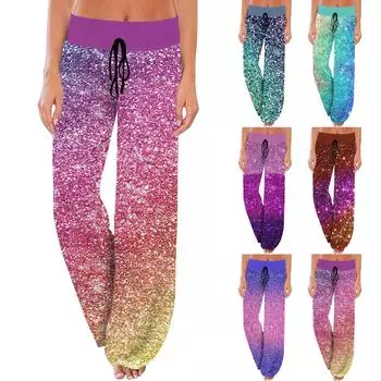 Женские повседневные модные комфортные пижамные брюки с широкими штанинами на шнуровке и принтом