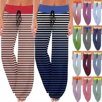 Женские повседневные модные комфортные пижамные брюки с широкими штанинами на шнуровке и принтом L чёрный