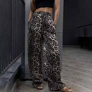 Женские повседневные модные леопардовые принты больших размеров, длинные брюки с эластичной резинкой на талии, брюки с принтом, мешковатые брюки S чёрный