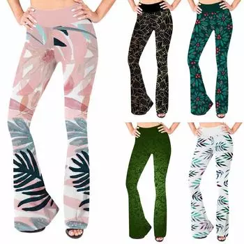 Женские повседневные модные облегающие брюки с высокой талией и принтом, расклешенные брюки L чёрный