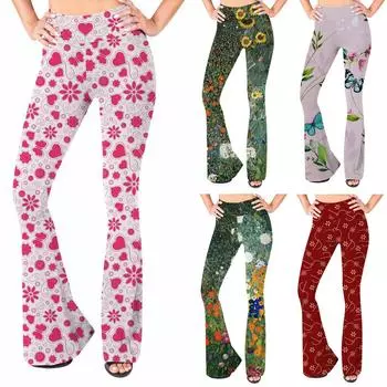 Женские повседневные модные облегающие брюки с высокой талией и принтом, расклешенные брюки L коричневый