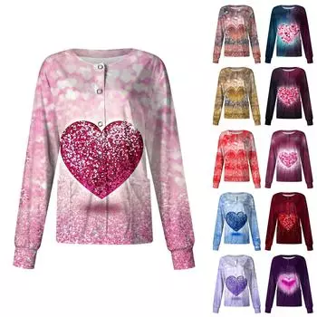 Женские повседневные модные однобортные топы для медсестер с воротником-стойкой и принтом ко Дню святого Валентина L чёрный