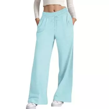Женские повседневные модные однотонные брюки прямого кроя с эластичной талией на кулиске и карманами XXL