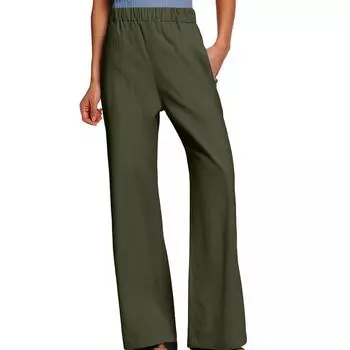 Женские повседневные модные однотонные хлопковые льняные повседневные брюки, широкие брюки, спортивные штаны с карманами L армия зеленый