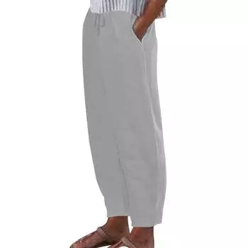 Женские повседневные модные однотонные хлопковые льняные повседневные брюки, широкие брюки, спортивные штаны с карманами XXL