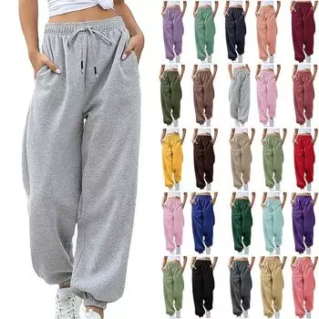 Женские повседневные модные однотонные повседневные брюки, санитарные брюки, эластичная талия на шнурке и леггинсы L