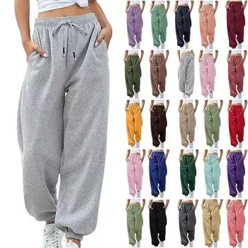 Женские повседневные модные однотонные повседневные брюки, санитарные брюки, эластичная талия на шнурке и леггинсы L армия зеленый