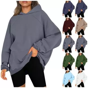 Женские повседневные модные однотонные пуловеры с длинными рукавами, толстовки с капюшоном L