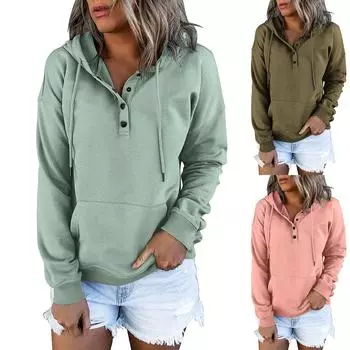 Женские повседневные модные однотонные пуловеры с длинными рукавами, толстовки с капюшоном L армия зеленый