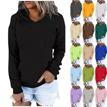 Женские повседневные модные однотонные пуловеры с длинными рукавами, толстовки с капюшоном L чёрный