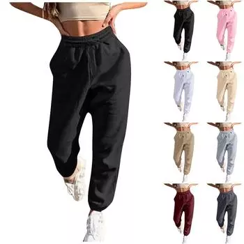 Женские повседневные модные однотонные толстовки на шнурке, брюки L чёрный