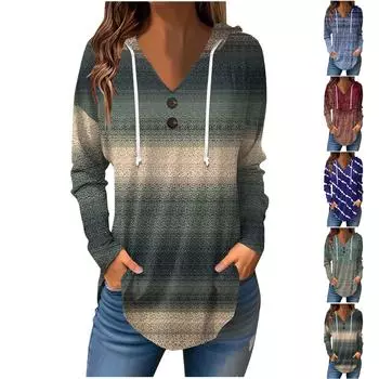 Женские повседневные модные однотонные толстовки с капюшоном на пуговицах и длинными рукавами с V-образным вырезом L