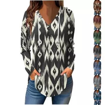 Женские повседневные модные однотонные толстовки с капюшоном на пуговицах и длинными рукавами с V-образным вырезом S коричневый