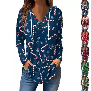 Женские повседневные модные однотонные толстовки с капюшоном на пуговицах и длинными рукавами с V-образным вырезом XXL