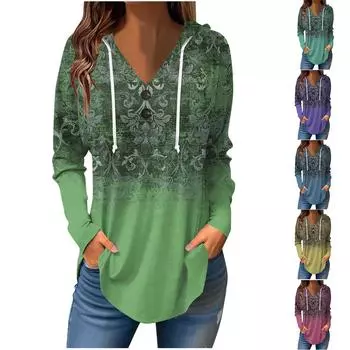 Женские повседневные модные однотонные толстовки с капюшоном на пуговицах и длинными рукавами с V-образным вырезом L