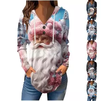 Женские повседневные модные однотонные толстовки с капюшоном на пуговицах и длинными рукавами с V-образным вырезом L