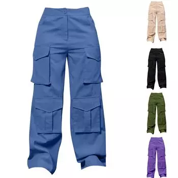Женские повседневные модные однотонные женские рабочие брюки с несколькими карманами L армия зеленый