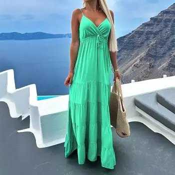 Женские повседневные модные платья без рукавов с глубоким v-образным вырезом и поясом S