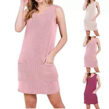 Женские повседневные модные платья однотонные платья с коротким рукавом M синий