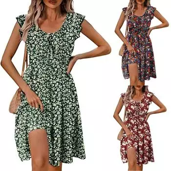 Женские повседневные модные платья однотонные платья с коротким рукавом M синий