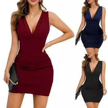 Женские повседневные модные платья однотонные платья с коротким рукавом M синий