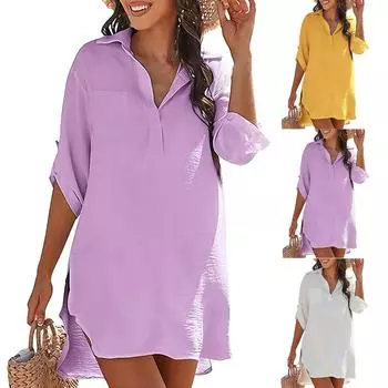 Женские повседневные модные платья однотонные платья с коротким рукавом M синий