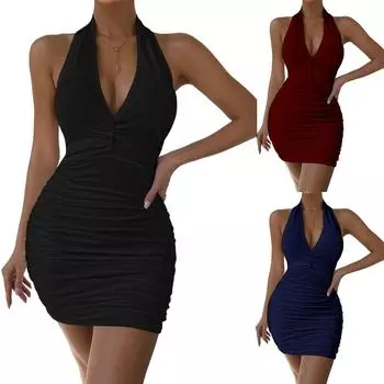 Женские повседневные модные платья однотонные платья с коротким рукавом M синий