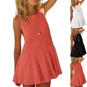 Женские повседневные модные платья однотонные платья с коротким рукавом M синий