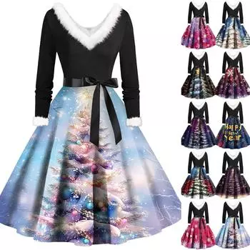 Женские повседневные модные плюшевые платья с V-образным вырезом и рождественским принтом S розовый