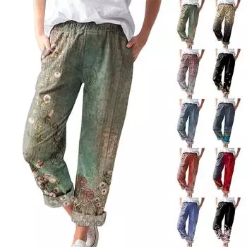 Женские повседневные модные полосатые льняные повседневные брюки с карманами M