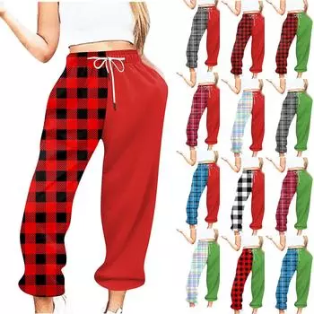 Женские повседневные модные повседневные брюки с принтом в клетку, брюки с завязками на шнурке L чёрный