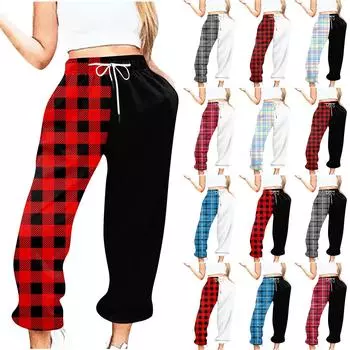 Женские повседневные модные повседневные брюки с принтом в клетку, брюки с завязками на шнурке XXXL синий