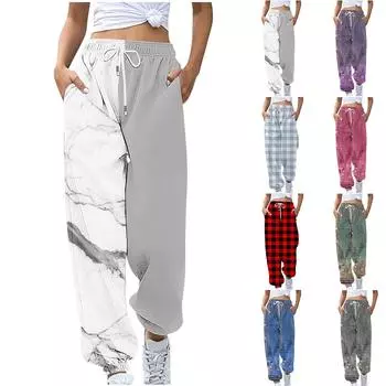 Женские повседневные модные повседневные брюки с принтом, гигиенические брюки, леггинсы с эластичной резинкой на талии и шнурком L синий