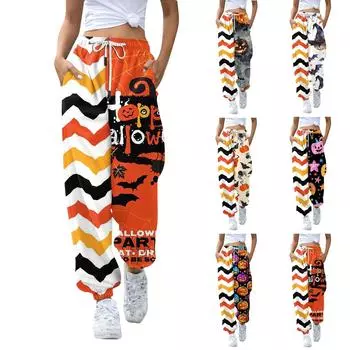 Женские повседневные модные повседневные брюки с принтом на Хэллоуин XL оранжевый