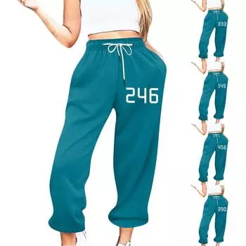 Женские повседневные модные повседневные брюки с принтом, гигиенические брюки, леггинсы с эластичной резинкой на талии и шнурком L циан