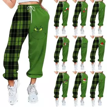 Женские повседневные модные повседневные брюки с рождественским принтом, санитарные брюки, леггинсы с эластичной резинкой на талии и шнурком S жёлтый