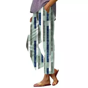 Женские повседневные модные принтованные прямые брюки с карманами L