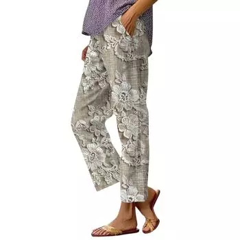 Женские повседневные модные принтованные прямые брюки с карманами XL хаки