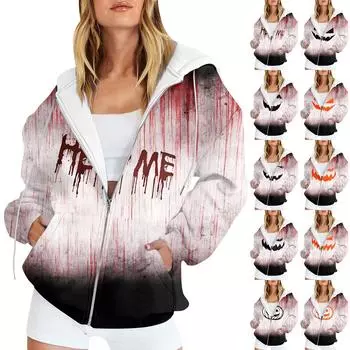 Женские повседневные модные принтованные пуловеры с длинным рукавом, толстовки с капюшоном на молнии, пальто XXL чёрный